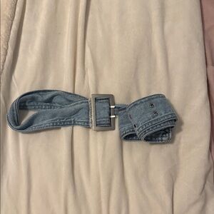 Blue Denim Belt with Silver Buckle